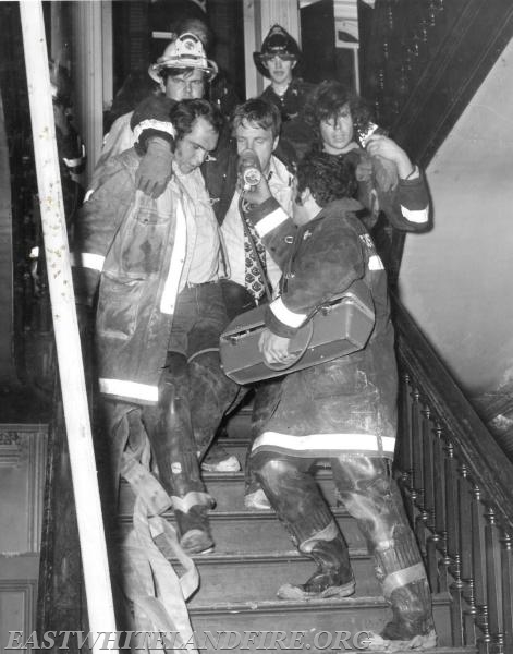 Rescue of West Whiteland firefighter at the Lockwood Mansion fire in 1973, East Whiteland Township.